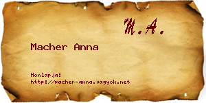 Macher Anna névjegykártya